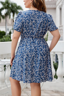 Short blue plus size dress with white flowers