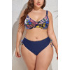 Blue plus size swimsuit with floral top