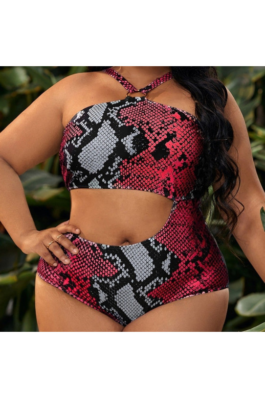 Sexy plus size swimsuit with snake print