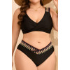 Black swimsuit with twisted neckline and ethnic motifs