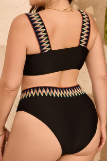 Black swimsuit with twisted neckline and ethnic motifs