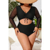 One piece black plus size swimsuit with subtle long sleeves