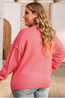 Sheer pink V-neck plus size sweater