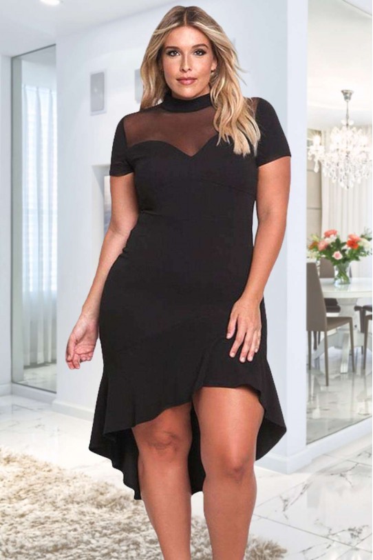 Cocktail black dress with asymmetrical length