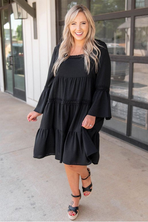 Cut out black plus size dress with ruffles