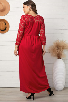 Long red maxi dress with lace sleeves