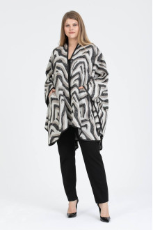 Luxurious plus size coat in designer pattern white-black and beige