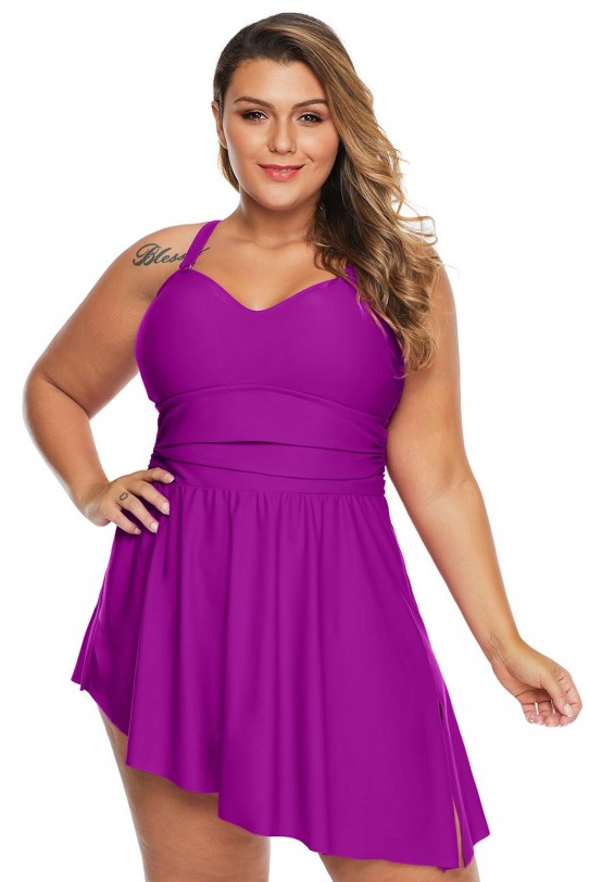 Макси бански танкини тип рокля в лилаво