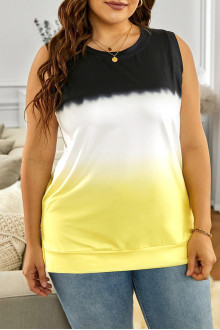 Plus size sleeveless blouse in white, black and yellow