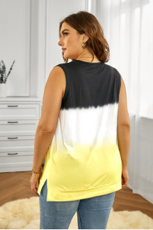 Plus size sleeveless blouse in white, black and yellow