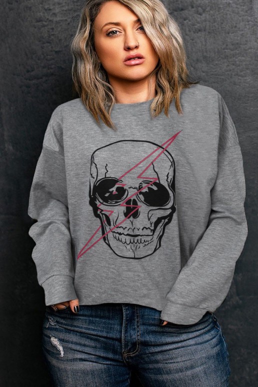 Plus size sweatshirt with skull print in gray
