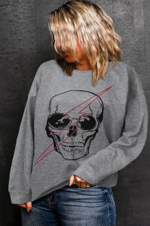 Plus size sweatshirt with skull print in gray