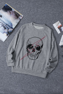 Plus size sweatshirt with skull print in gray