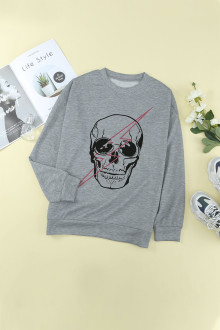 Plus size sweatshirt with skull print in gray