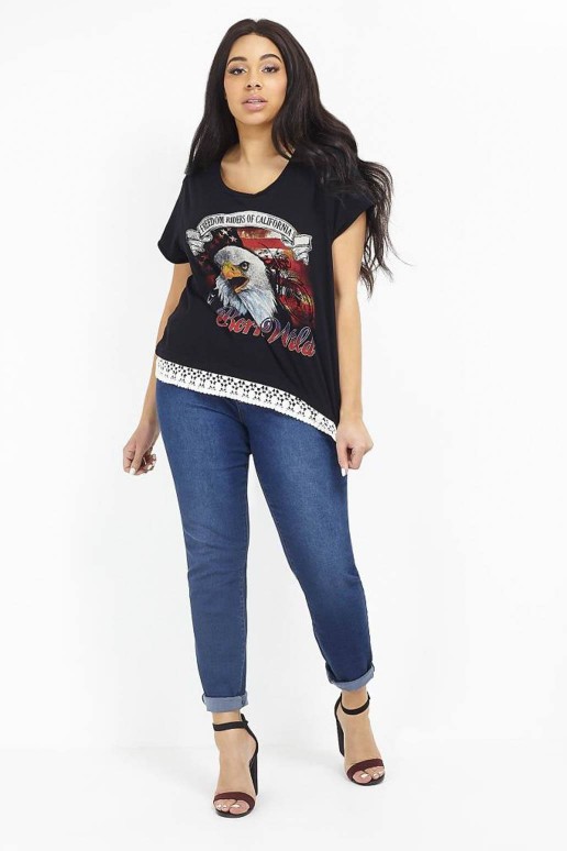 Plus size T-shirt with eagle print and embroidery