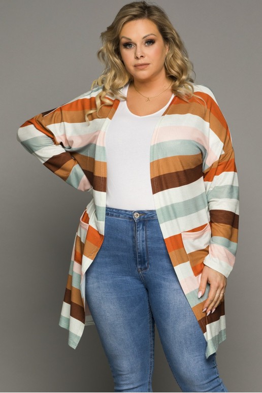 Plus size vest with stripes in earth tones and pockets