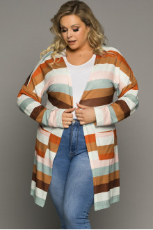 Plus size vest with stripes in earth tones and pockets