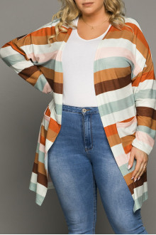 Plus size vest with stripes in earth tones and pockets