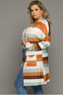 Plus size vest with stripes in earth tones and pockets