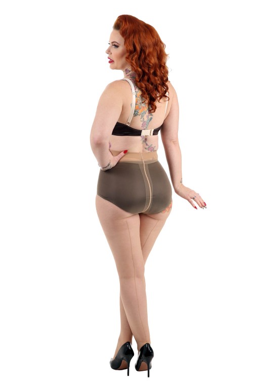 Retro beige plus size tights with a biege line on the back