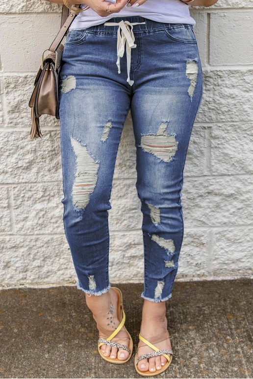 Blue ripped jeans with elastic