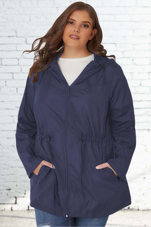 Slim dark blue plus size jacket - parka with a hood