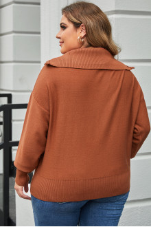 Brown plus size Zip Up Sweater