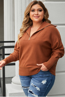 Brown plus size Zip Up Sweater