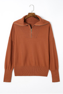 Brown plus size Zip Up Sweater