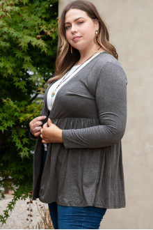 High-waisted slim graphite cardigan with pleats