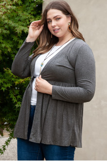 High-waisted slim graphite cardigan with pleats