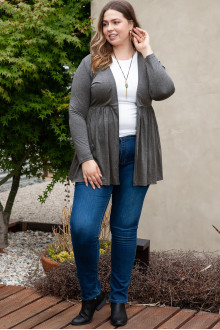 High-waisted slim graphite cardigan with pleats