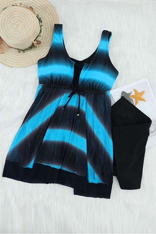 Макси танкини тип рокля с омбре ефект в синьо