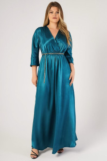 Luxurious formal long turquoise satin fabric plus size dress