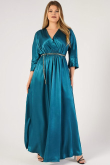 Luxurious formal long turquoise satin fabric plus size dress