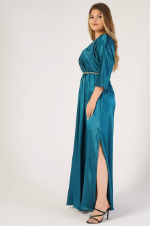 Luxurious formal long turquoise satin fabric plus size dress