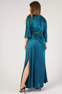 Luxurious formal long turquoise satin fabric plus size dress