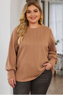 Brown plus size blouse in textured fabric with fine braid