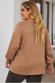 Brown plus size blouse in textured fabric with fine braid