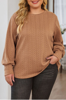 Brown plus size blouse in textured fabric with fine braid