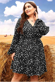 Black plus size dress with long sleeves and white spots