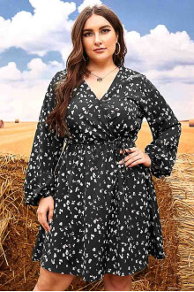 Black plus size dress with long sleeves and white spots