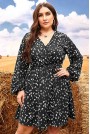 Black plus size dress with long sleeves and white spots