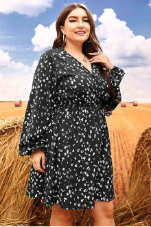 Black plus size dress with long sleeves and white spots