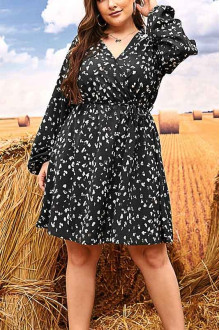 Black plus size dress with long sleeves and white spots