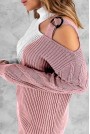 Two-tone plus size sweater with a high collar and cut-out shoulder