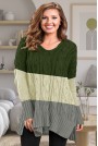 Cotton plus size sweater-tunic in green, gray and cream
