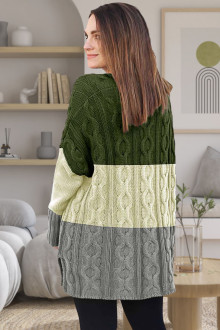 Cotton plus size sweater-tunic in green, gray and cream