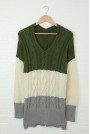 Cotton plus size sweater-tunic in green, gray and cream