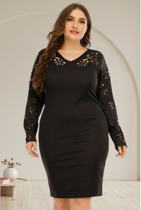 Black plus size dress with laser cut florals